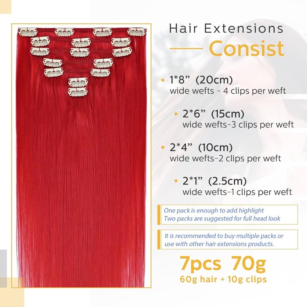 Human Hair Clip In Extensions - Red - Picture 4 of 9